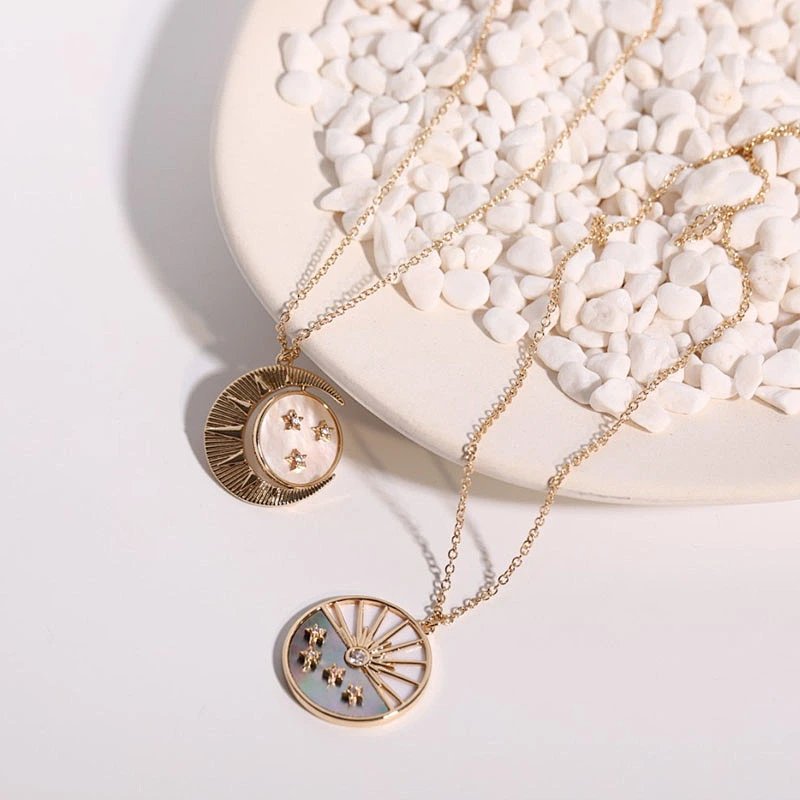 Vintage Sun Moon Zircon Pendant Couple Necklace