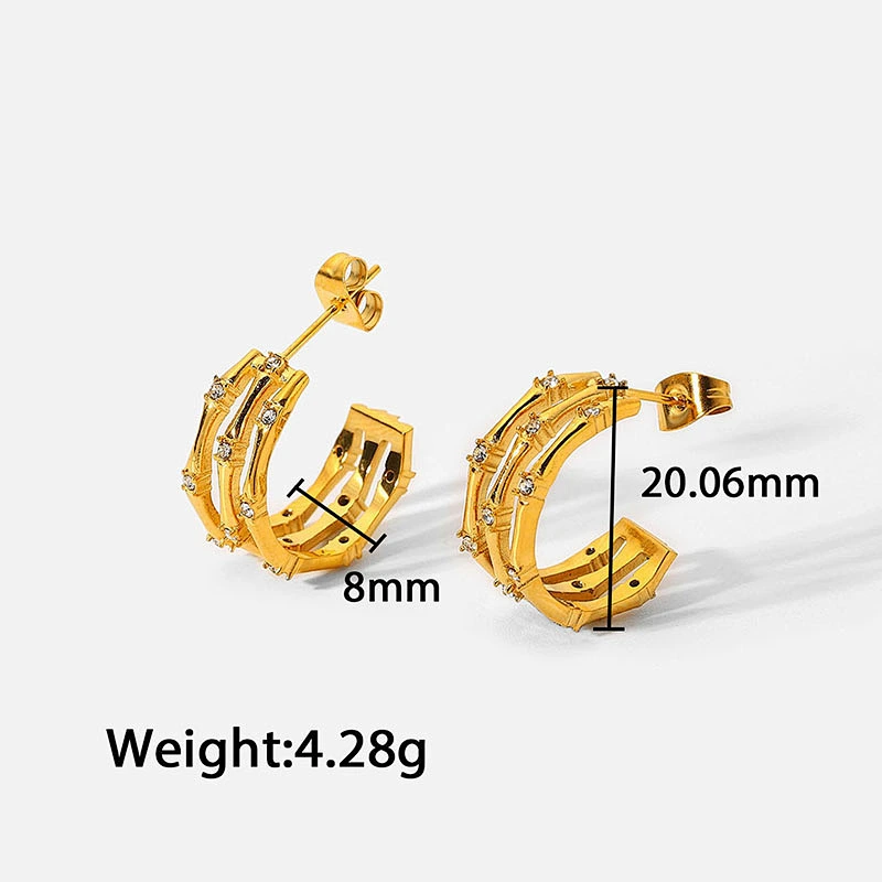 Gold Plated 18K Earrings Steel C-Shaped Hollow Stud Earrings