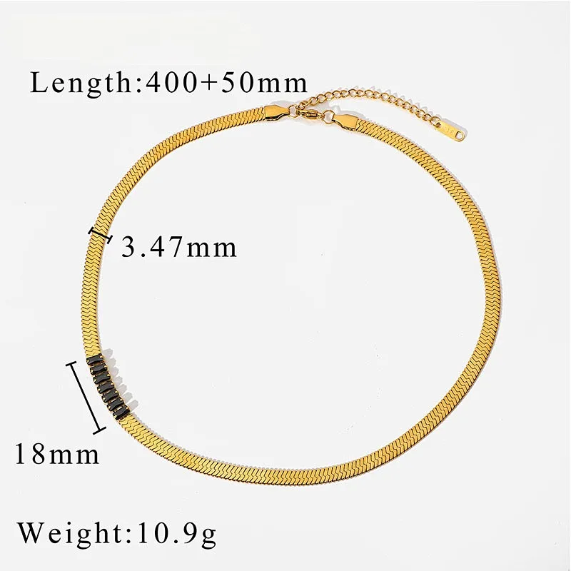 Stainless Steel Multicolor Rectangular Zircon Women Necklace