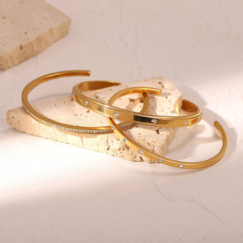 Simple Zircon Bracelet Stainless Steel Open Bracelet