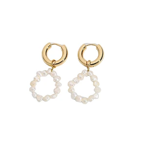 Fresh Water Pearl Drop Hoop Earrings Wholesale