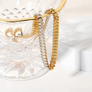 18K Gold Plated Women Steel Chain With Full Diamond Necklace