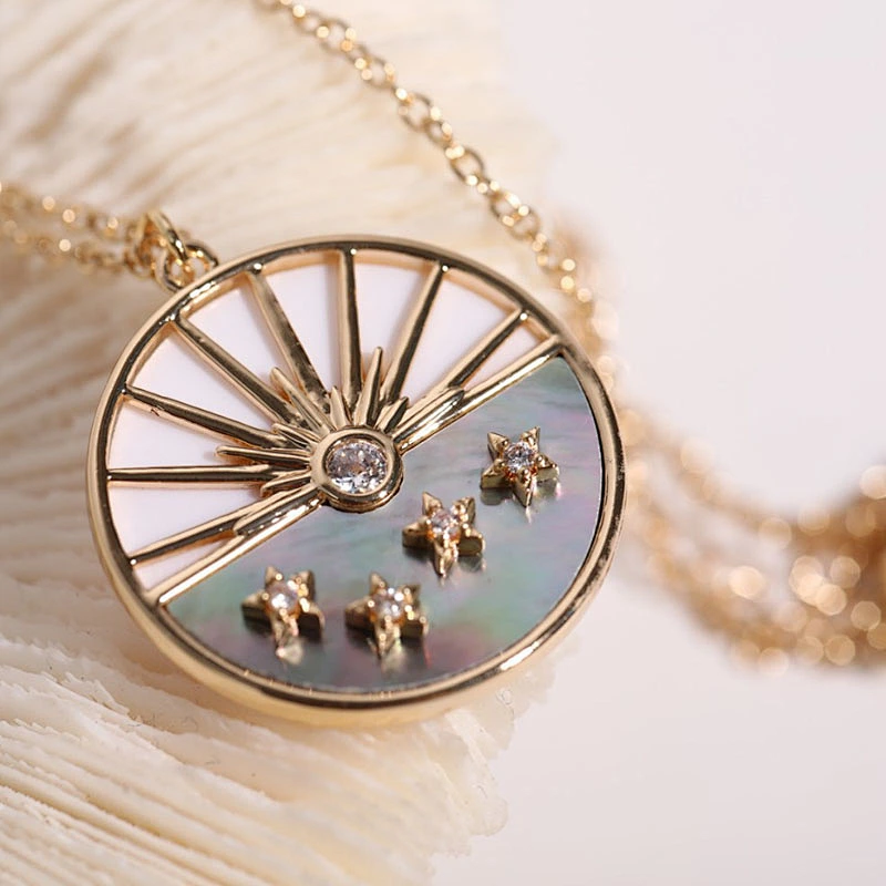 Vintage Sun Moon Zircon Pendant Couple Necklace