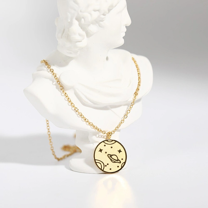 Simple Stainless Steel Tiny Chain Universe Charm Necklace