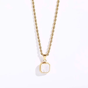 18K Gold Plated Steel Cat Eye Stone Twist Chain Necklace