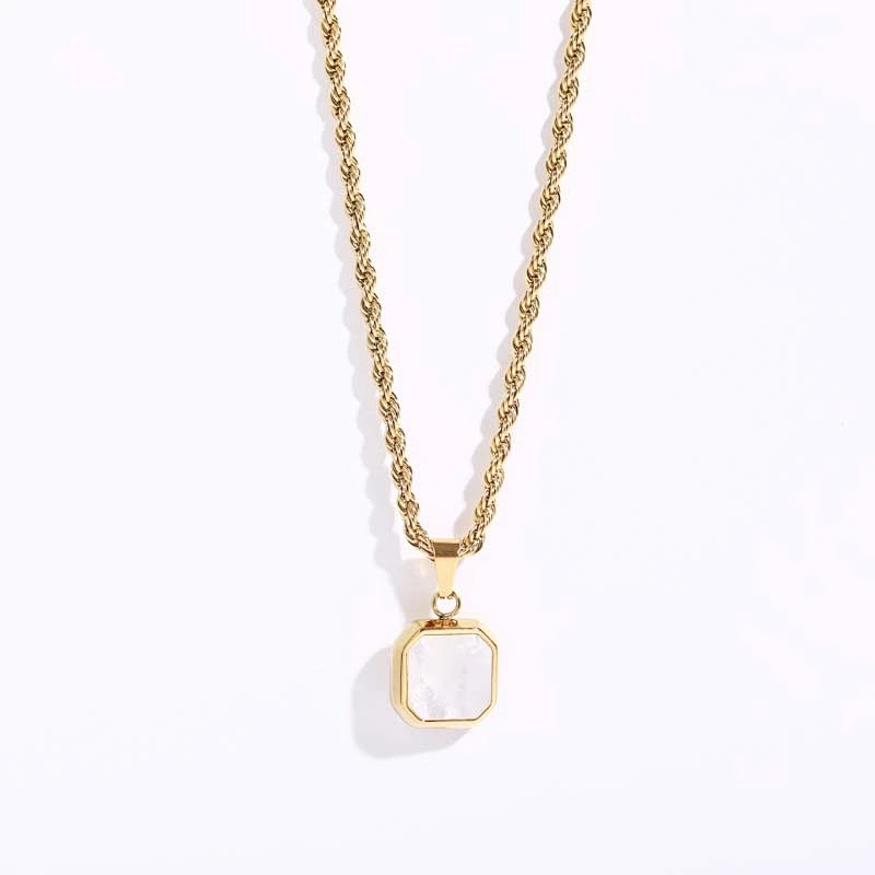 18K Gold Plated Steel Cat Eye Stone Twist Chain Necklace
