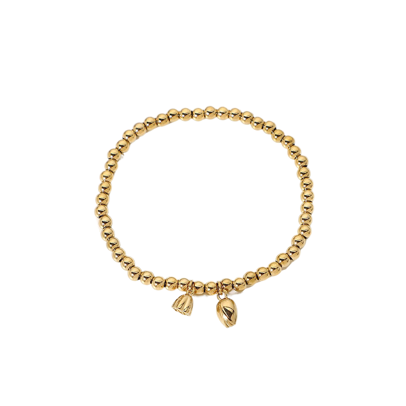 Small Lotus Pendant Bead Bracelet Stainless Steel