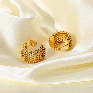 Retro Stainless Steel C Shape Earrings Hollow Earrings Women