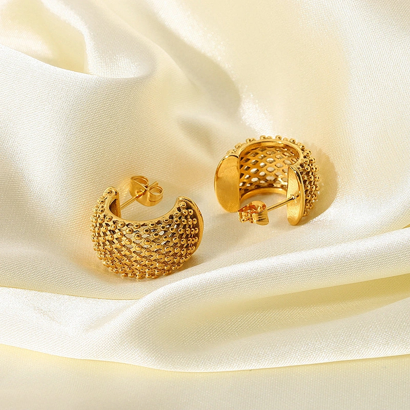 Retro Stainless Steel C Shape Earrings Hollow Earrings Women