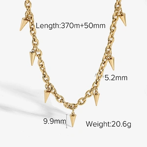 Stainless Steel Gold Rivet Pendant Necklace Goth Spike Necklace