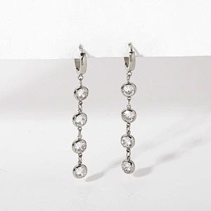 Gold Plated Steel Round Zircon Tassel Pendant Earrings