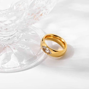 18K Gold Plated Steel Transparent Marquise Cut Zirconia Ring