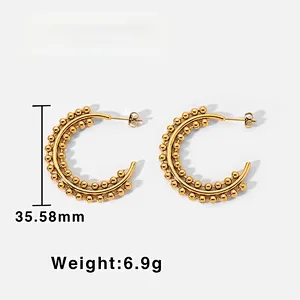 Fashion 18K Gold Steel Ball C Shape Stud Earrings