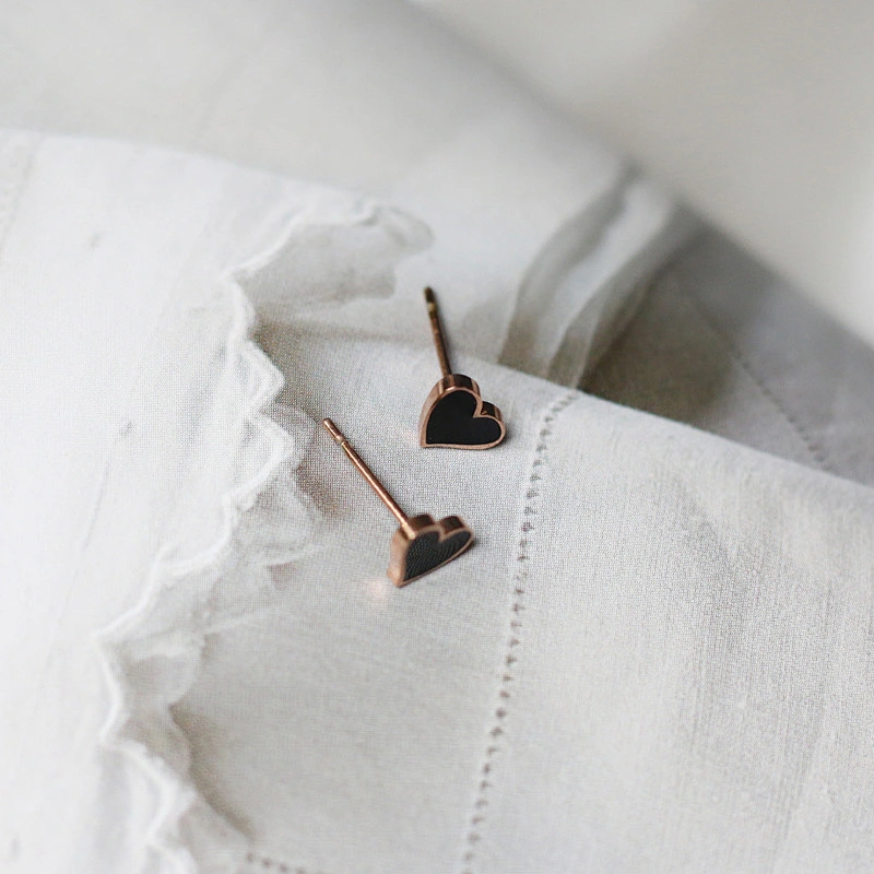 Rose Gold Plate Earrings Black Heart Earrings Custom