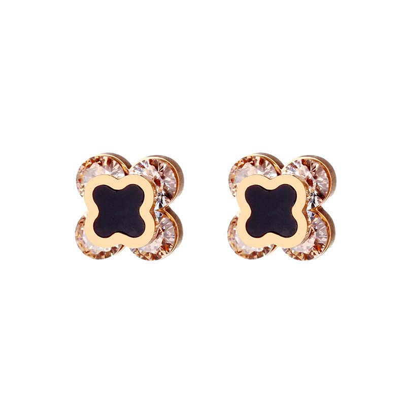 Rose Gold Four-Leaf Clover Stainless Steel Stud Earrings