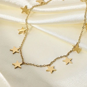 18K Gold Color Women Stainless Steel Chain With Star Pendant
