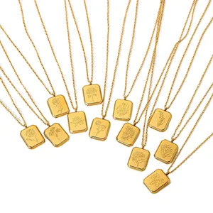 New 18k Gold Plated Engraved Necklace Flower Pendant Necklace