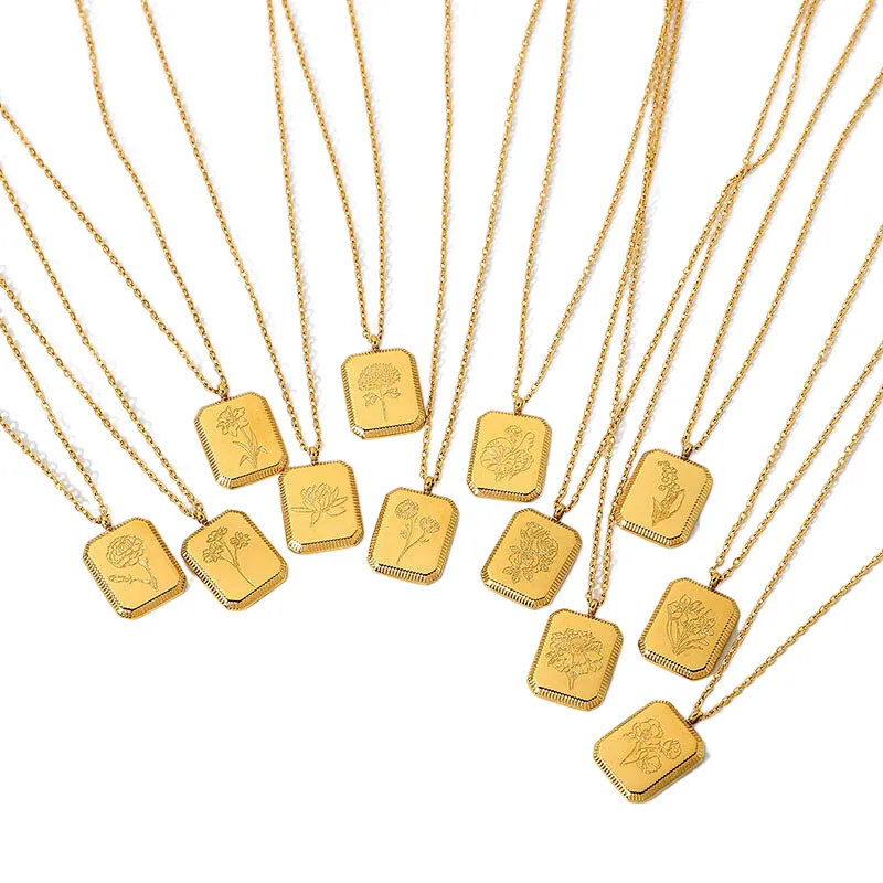 New 18k Gold Plated Engraved Necklace Flower Pendant Necklace