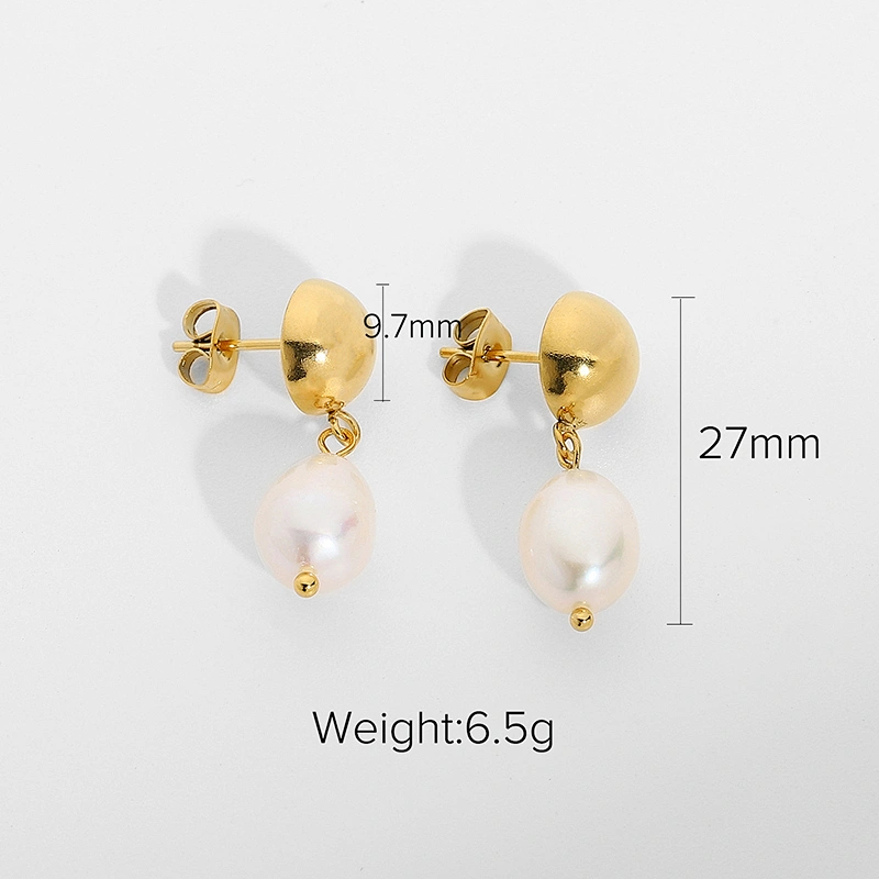 Simple Metal Earrings Freshwater Pearl Earrings Women