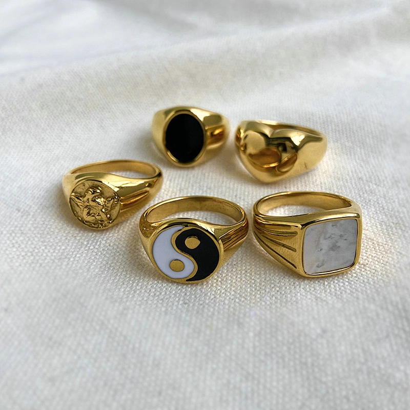 Stainless Steel Ring 18K Gold Metal Titanium Steel Heart Ring