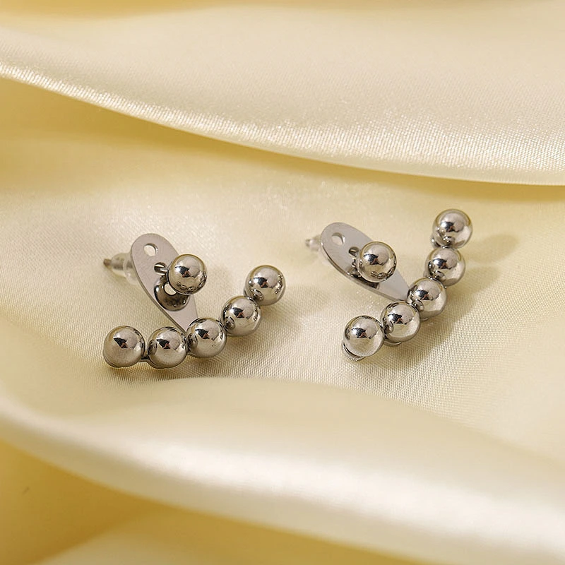 Simple Gold Titanium Steel Gold Bead Stud Earrings