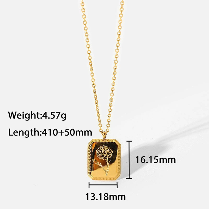 New 18k Gold Plated Engraved Necklace Flower Pendant Necklace