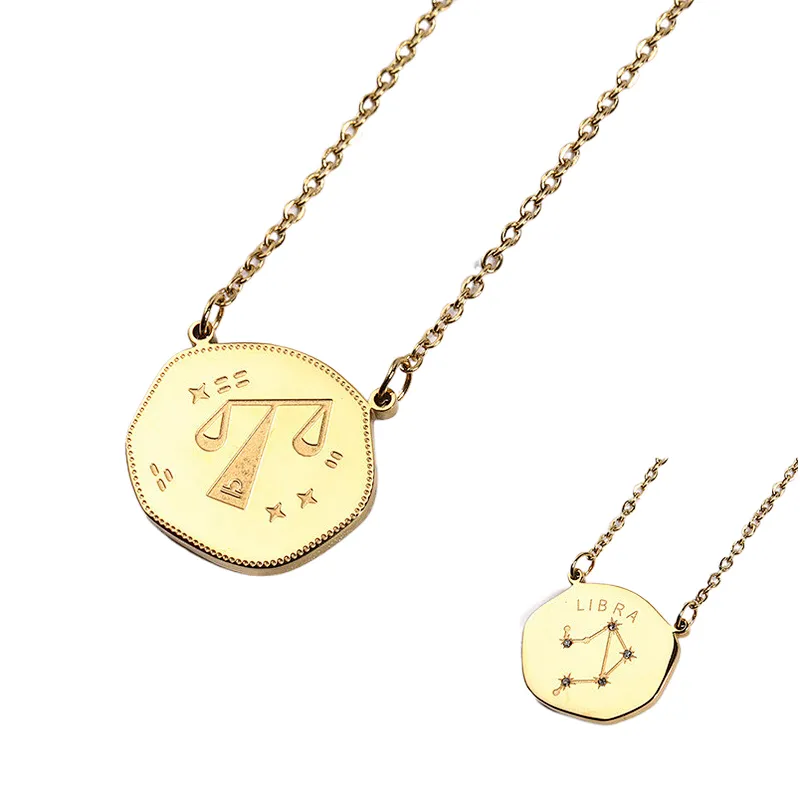 Trend Stainless Steel Zodiac Sign Charm Series Necklace