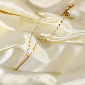 Simple Steel Necklace 14K Gold Cube Pendant Necklace