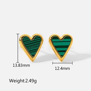 Natural Stone Stud Earrings Fashion Stainless Steel Heart Earrings