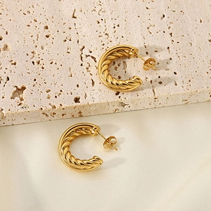 Fashion Twist Glossy C Shape Earrings Metal Hoop Earrings