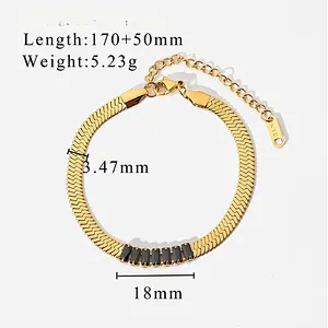 18K Gold Stainless Steel Rectangular Zircon Women Bracelet
