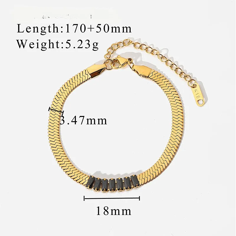 18K Gold Stainless Steel Rectangular Zircon Women Bracelet
