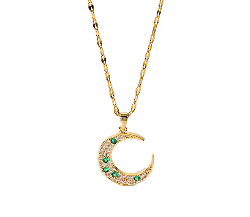 18K Gold Cubic Zirconia Moon Pendant Necklace Factory