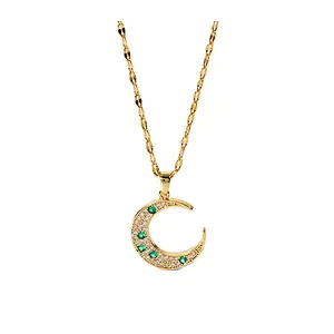 18K Gold Cubic Zirconia Moon Pendant Necklace Factory