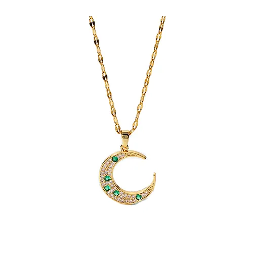 18K Gold Cubic Zirconia Moon Pendant Necklace Factory