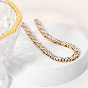 18K Gold Plated Women Steel Chain With Full Diamond Necklace