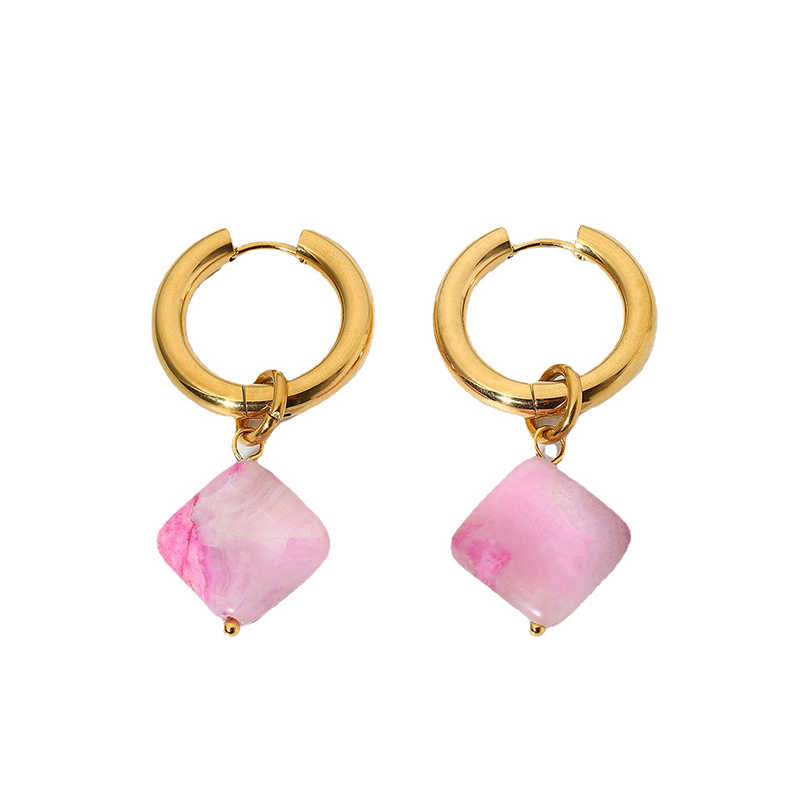 Pink Steel Natural Stone Drop Earrings for Women