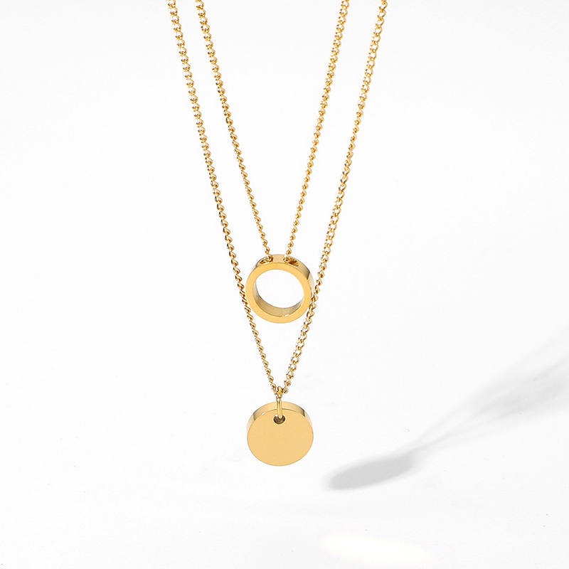 Simple Gold Double Necklace Steel Hollow Pendant Necklace