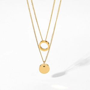 Simple Gold Double Necklace Steel Hollow Pendant Necklace