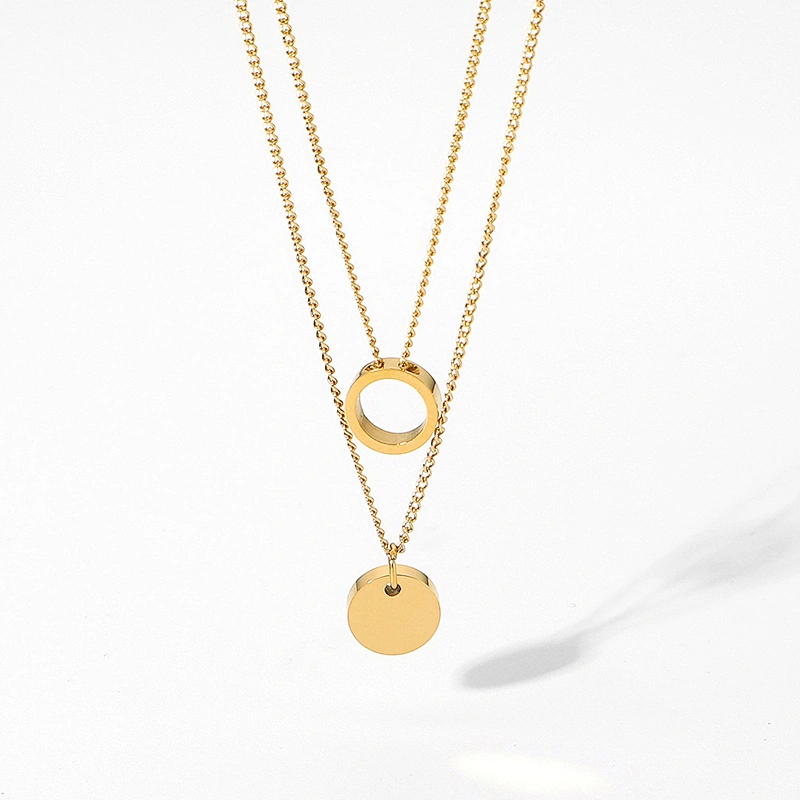 Simple Gold Double Necklace Steel Hollow Pendant Necklace