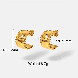 Gold Basic Stud Earring Embossed Design Zircon Earrings
