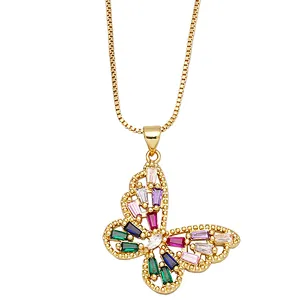 Zirconia Butterfly Pendant Brass Necklace Jewelry Accessories