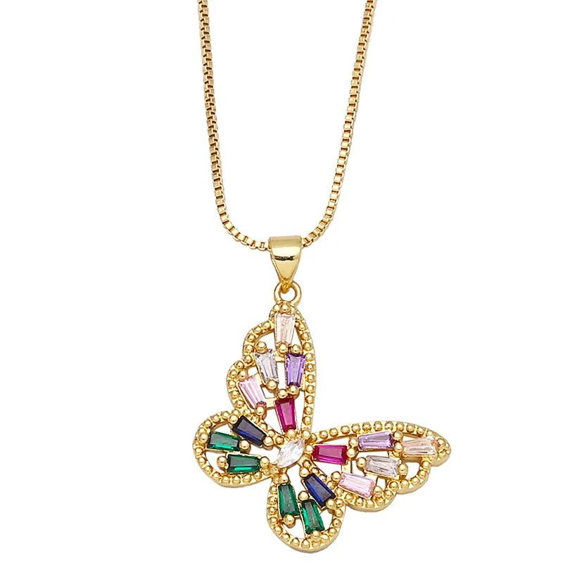 Zirconia Butterfly Pendant Brass Necklace Jewelry Accessories