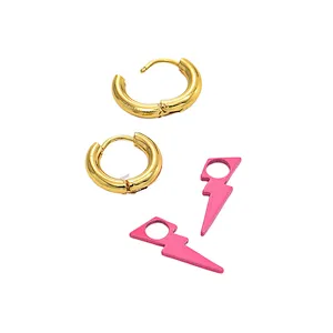 Simple Lightning Drop Stainless Steel Hoop Earrings