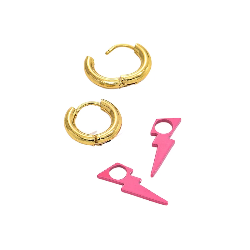 Simple Lightning Drop Stainless Steel Hoop Earrings