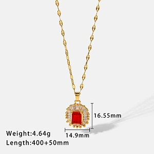 Fashion Steel Necklace Red Zircon Pendant Necklace