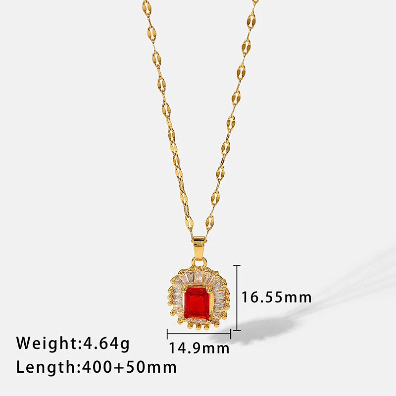 Fashion Steel Necklace Red Zircon Pendant Necklace