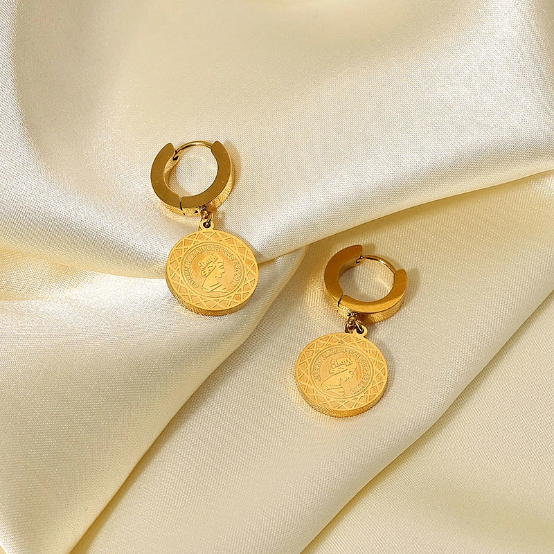 Ladies Stainless Steel Round Drop Earrings Small Hoop Earring
