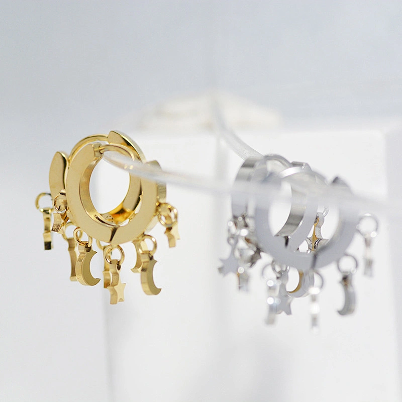 Gold Star Moon Pendant Earrings Steel Small Hoop Earrings