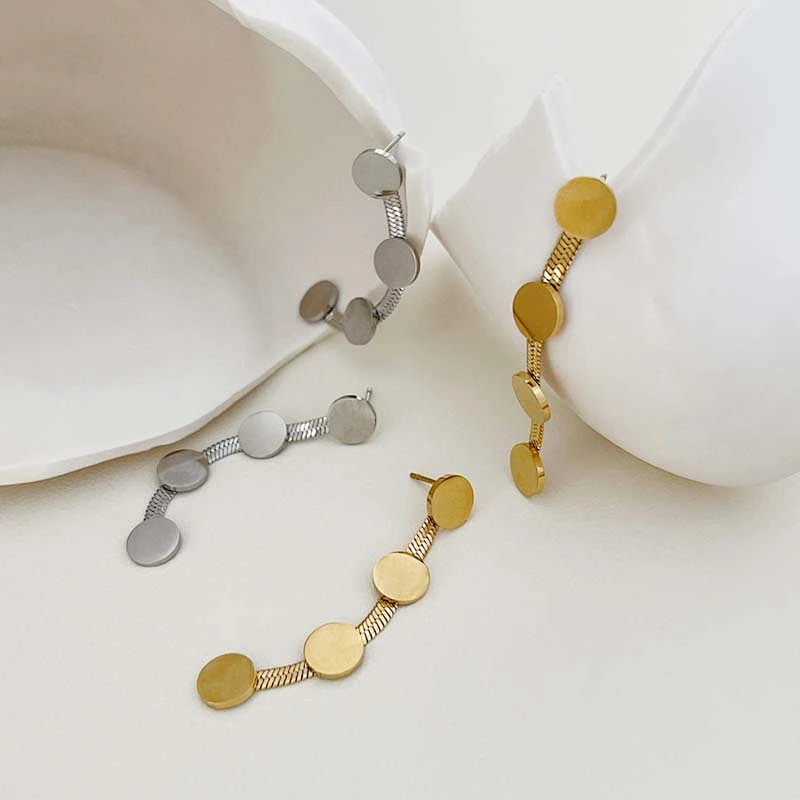 Stainless Steel Round Accessory Snake Chain Earrings